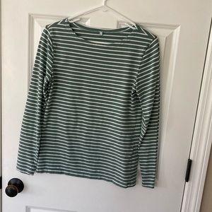 Women’s long sleeve knit, top size small, green, and white striped